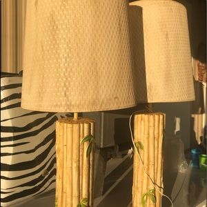 2 rustic bamboo and palm tree style lamps